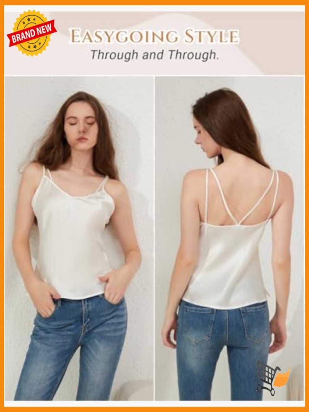 100% Mulberry Silk Cami Tank Top - Versatile Camisole Sleepwear & Daywear - Picture 2 of 7